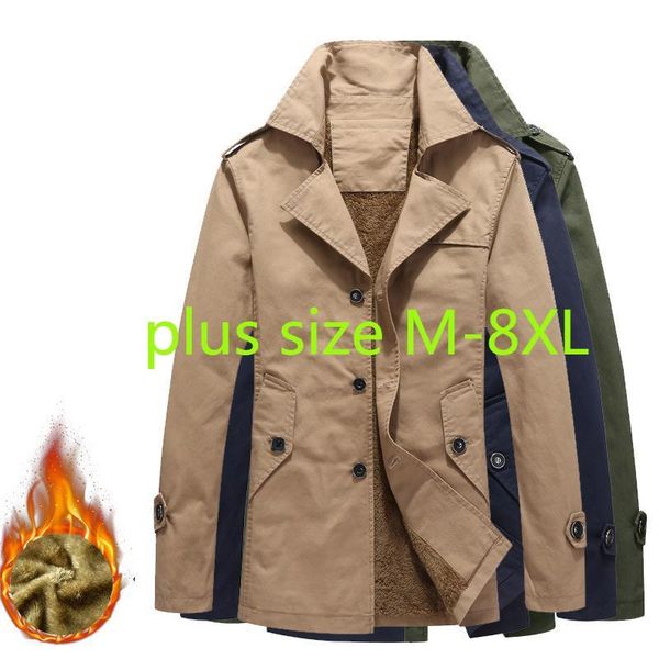 

new arrival fashion men plush windbreaker cotton coat warm resistant wrinkle jacket casual single breasted plus size -7xl 8xl, Tan;black