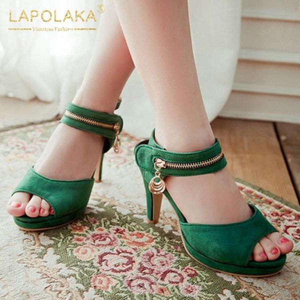 

sandals lapolaka big size 43 fashion design platform summer woman shoes zipper concise elegant office ladies pump female, Black