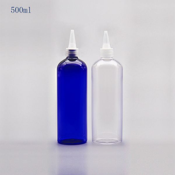 12 Stück 500 ml transparente Plastikflaschen mit spitzem Mundverschluss, 500 CC Marmeladen-/Lebensmittelverpackung, blaue Flasche, leerer Kosmetikbehälter