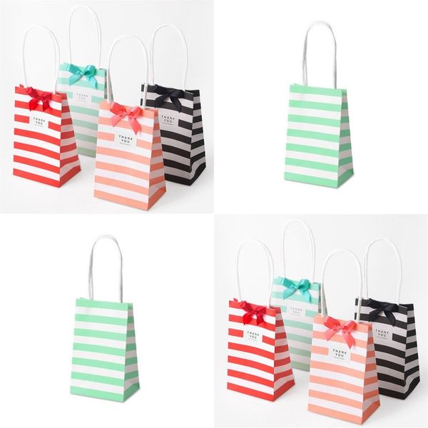 

7.5*12*5cm bow ribbon paper bags with handles stripe packaging bag white kraft card storage handbag fashion gift customized 0 74hb b2