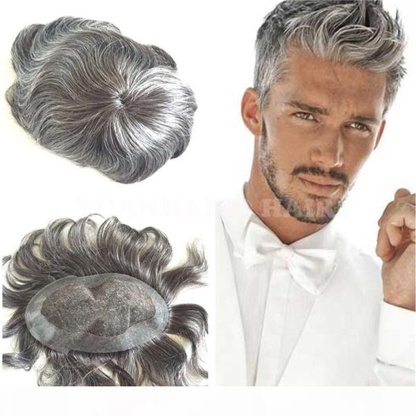 

6inch 1b mix gray malaysian virgin remy hair straight toupee for old men ing, Black