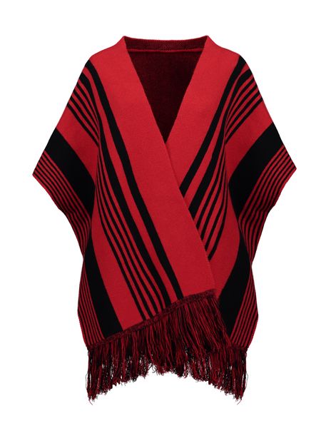

2021 female clocolor cashmere red cable stripe mesh block color shawl poncho casual fashion boho capes le9r, White;black