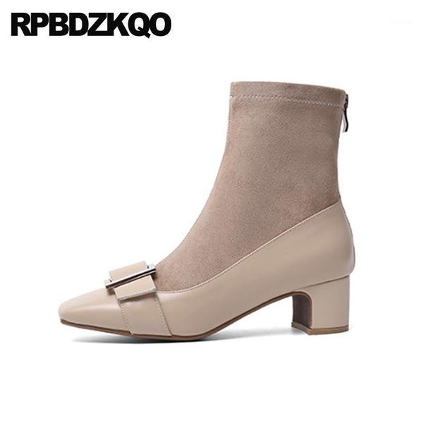 

chunky autumn suede square toe short fashion 10 high heel big size brand women winter boots genuine leather ankle metal shoes1, Black