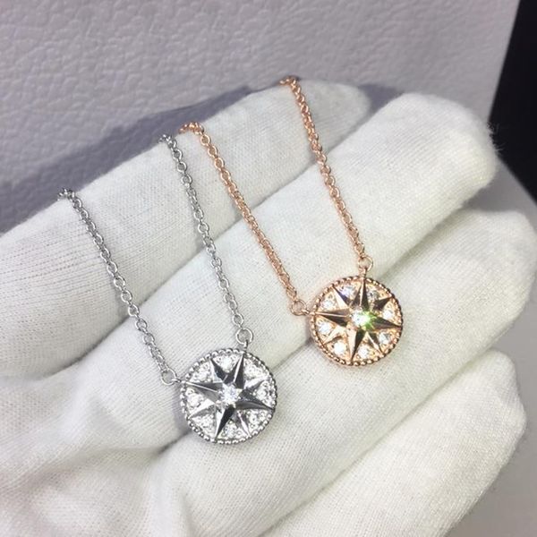 

Rose Gold 925 Silver Eight-pointed Star Fritillary Compass Necklace Pendant for Women Designer Fashion Jewelry for Woman