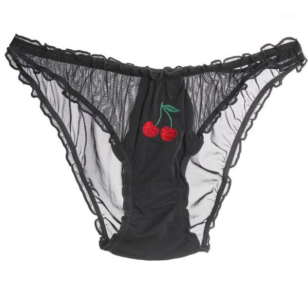 

women lace lingerie temptation low-waist panties fruit ins embroidery transparent briefs seamless sweet underwear1, Black;pink