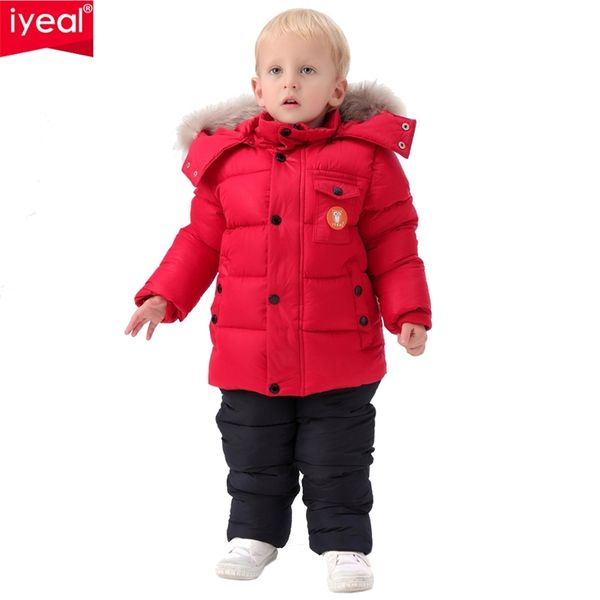 

iyeal russia winter children clothing set for infant boys down cotton coat +jumpsuit windproof ski suit kids baby clothes y200901, Blue;gray