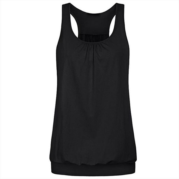 

women sports sleeveless o neck wrinkled summer loose racerback workout tank blouse sports casual basic vest chaleco, White