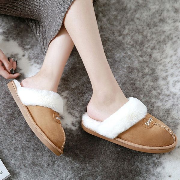 

women fluffy slippers soft plush home cotton fur slides thick sole comfortable winter warm shoes woman men lovers house slippers 201103, Black