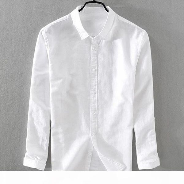

2018 new mens long sleeve linen shirts casual mens cotton lapel solid color shirts fashion clothing slim, White;black