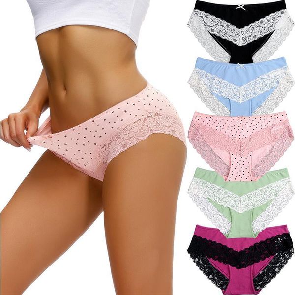 

5pcs/pack women's panties 2020 lace cotton women's underwear set soft s-xxl female lingerie briefs1, Black;pink