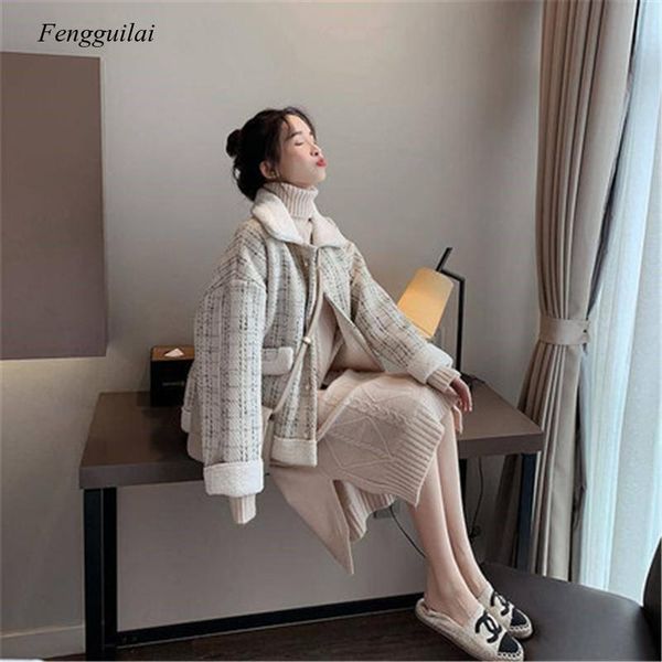 

women short jacket 2021 new autumn winter jackets thick warm loose lamb plush wind cotton coats girls outerwear, Black;brown
