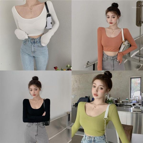 

non-mainstream low collar base long-sleeved t-shirt female1, White