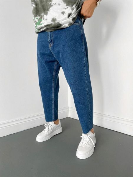 

men raw hem tapered jeans 60zk#, Blue