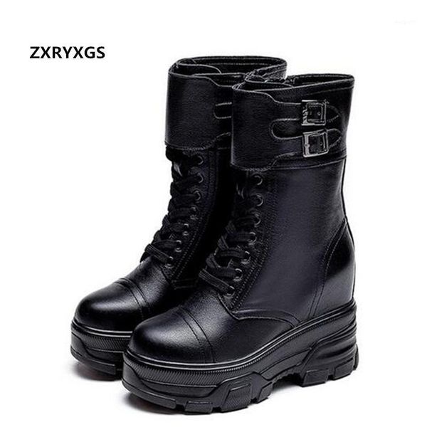

boots fashion cowhide leather shoes autumn platform internal increase high heeled in-tube boot women1, Black