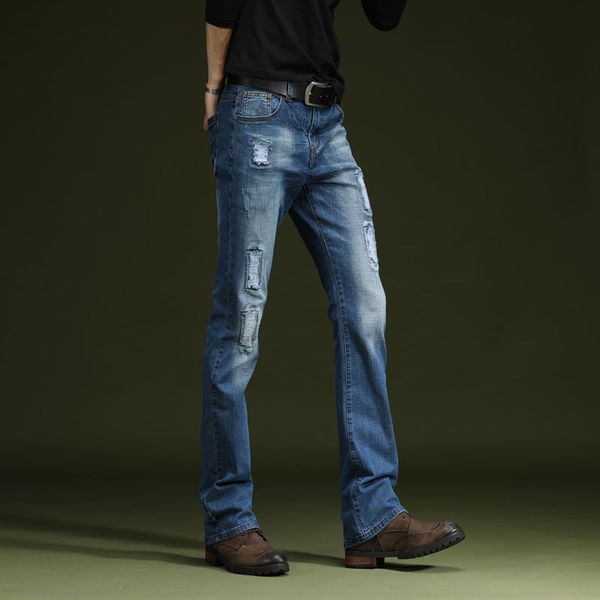 

men 2019 spring and summer new men's micro-horn jeans korean version of the elastic slim denim pants more size 28-38, Blue