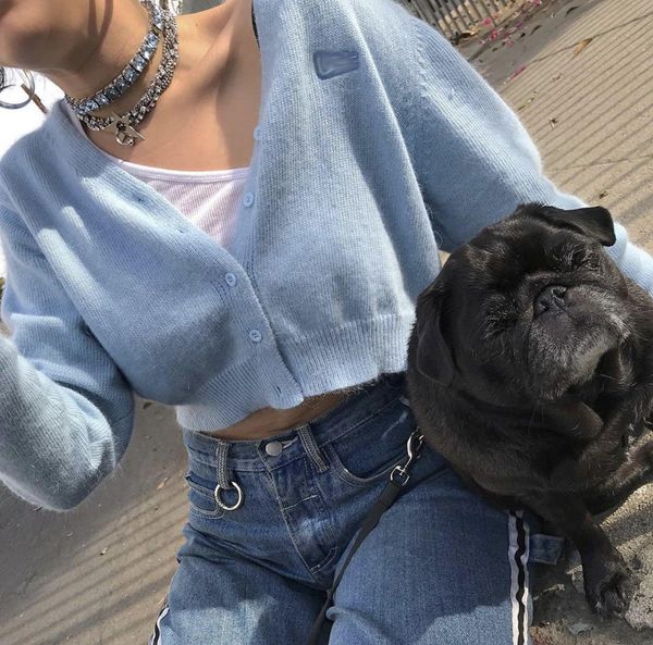 

liv sweater angora rabbit blue botton front cropped knitted cardigan crop sweater chest embroidery logo drop shipping, White;black