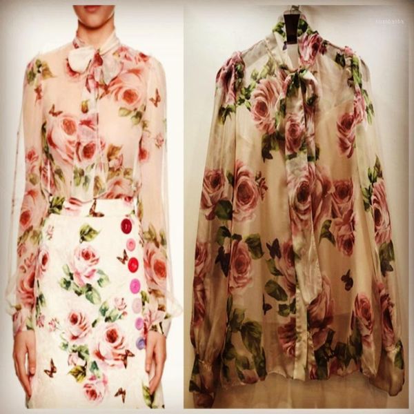 

new deli reba star chic blouse with peony printed thin chiffon horn sleeve shirt size s-3xl1, White