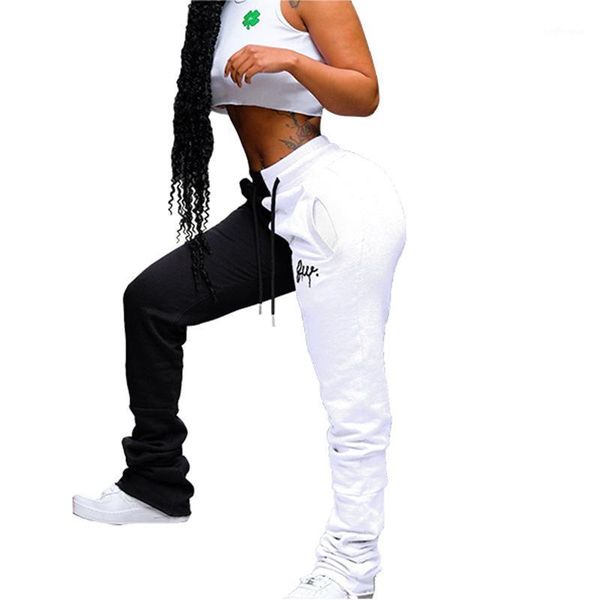 

merry pretty sweatpants women streetwear joggers patchwork colored pants embroidery high waist pants casual trousers female1, Black;white