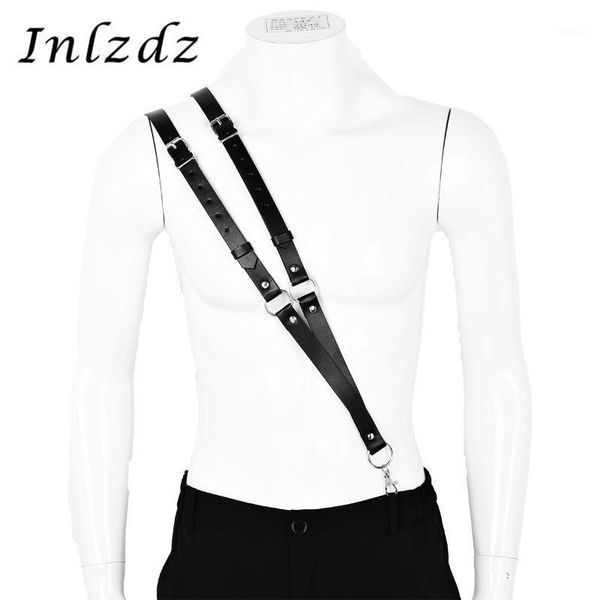 

harness mens imitation leather double straps single-shoulder braces adjustable suspender harness belt with buckles and o rings1, Red;black