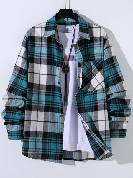 

men plaid patched pocket shirt without tee u4tl#, White;black