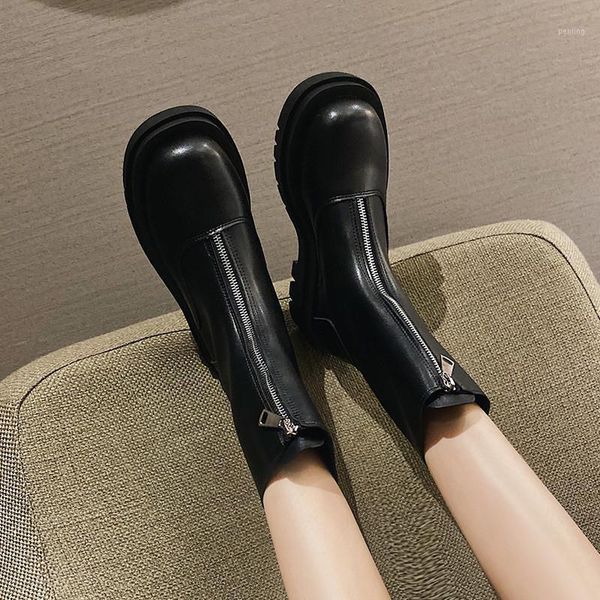 

cootelili women nakle boots shoes 5cm heel round toe boots for woman fashion zip shoes platform non-slip botas mujer size 35-391, Black