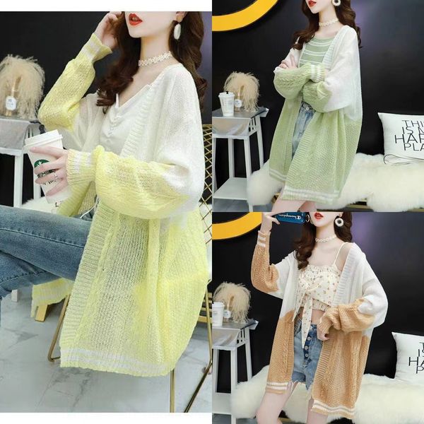 

2020 early autumn new mid-length fashion slim slimming hollow coatsun protection coat sea horse hair knitted cardigan coat thin fgpfv, White;black