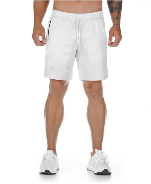 

multi-pocket zipper pocket men's jogging shorts men's 2-in-1 shorts gym fitness bodybuilding quick-drying beach pants, White;black