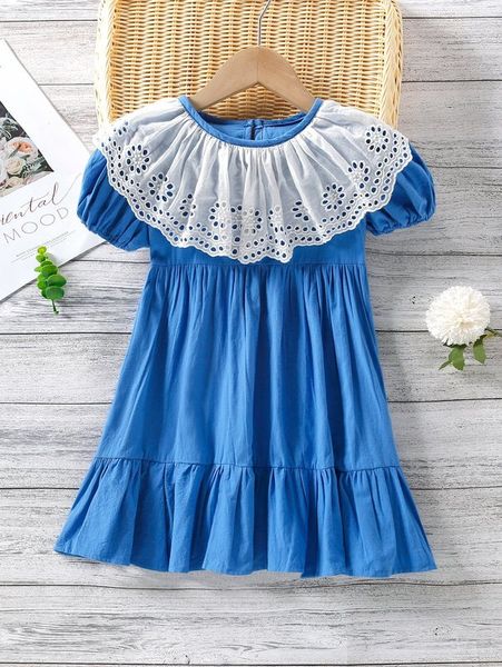 

toddler girls eyelet embroidery ruffle hem smock dress she, Red;yellow