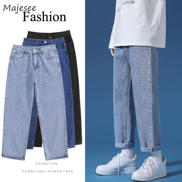 

men jeans solid straight loose denim trousers male all-match casual simple korean style vintage retro plus size 4xl, Blue