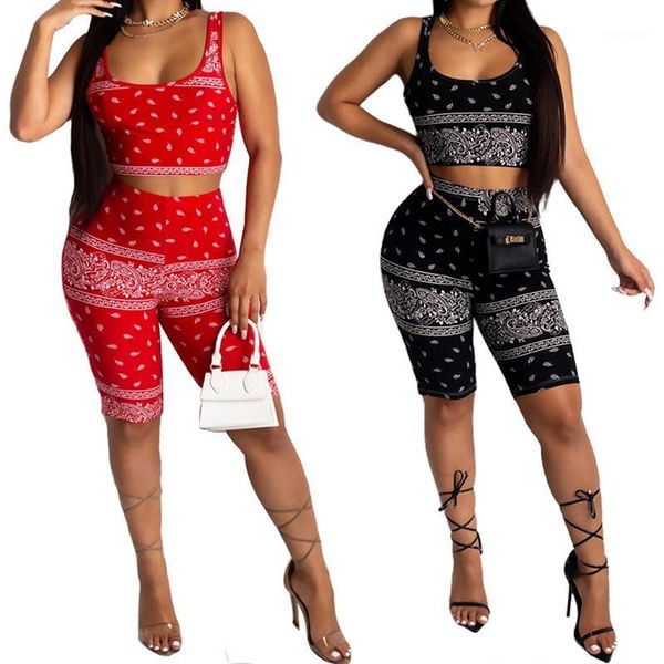 

yoga outfits set summer two piece fitness clothing printing sportswear high waist women gym shorts tights push-up crop sports sets1, White;red