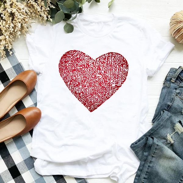 

женщины футболка милая любовь сердца печать футболки с коротким рукавом o шея свободная футболка дам лето причинно-следственная футболка руб, White