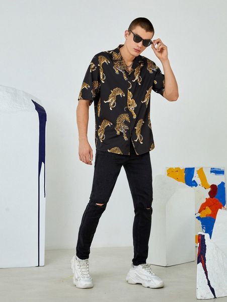

men tiger print shirt 50z1#, White;black
