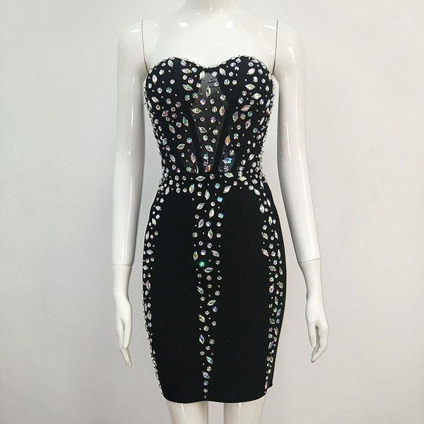 

tube crystal mesh perspective dress tight evening party dress birthday celebrate prom outfit bar women dance wear1, Black;red