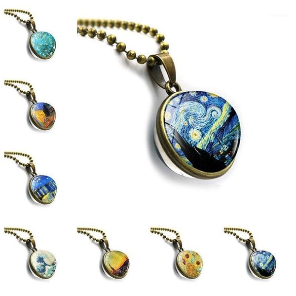 

pendant necklace accessories vintage gogh time gem necklace sweater chain creative double-sided glass ball pendant jewelry1, Silver
