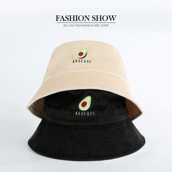 

beanies style bucket hat women's autumn and winter japanese-style avocado embroidered versatile corduroy big brim
