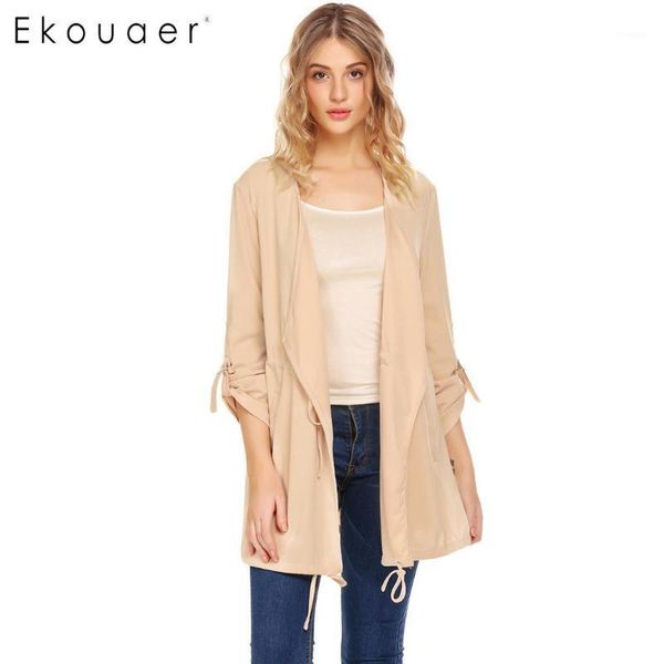 

ekouaer women coat long cotton trench coats casual long sleeve pockets fashion outwear lady office trenchcoat1, Tan;black