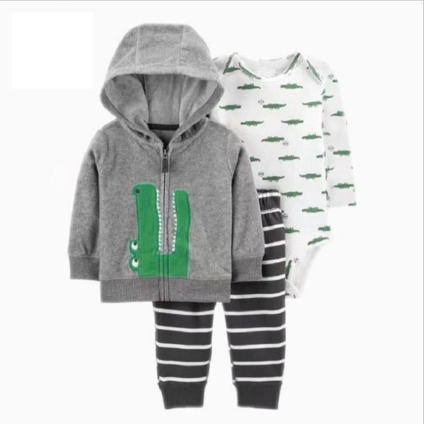 

baby boy clothes long sleeve hooded jacket+romper+pants newborn clothing fashion fall outfit new born set infant y200323, White