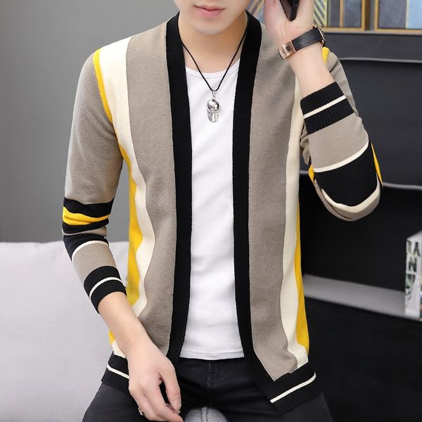 

мужская джемпер свитер осень полоса длинный рукав корейский цвет пригонки молодость трикотаж трикотаж пальто knitwearversatile соответствие, Blue