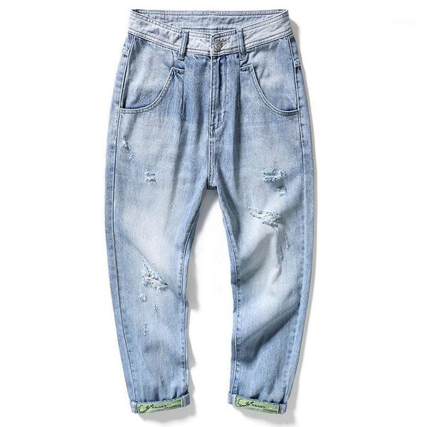 

new loose large size straight leg pants begging denim jeans men blue ripped casual big new cool jeans1