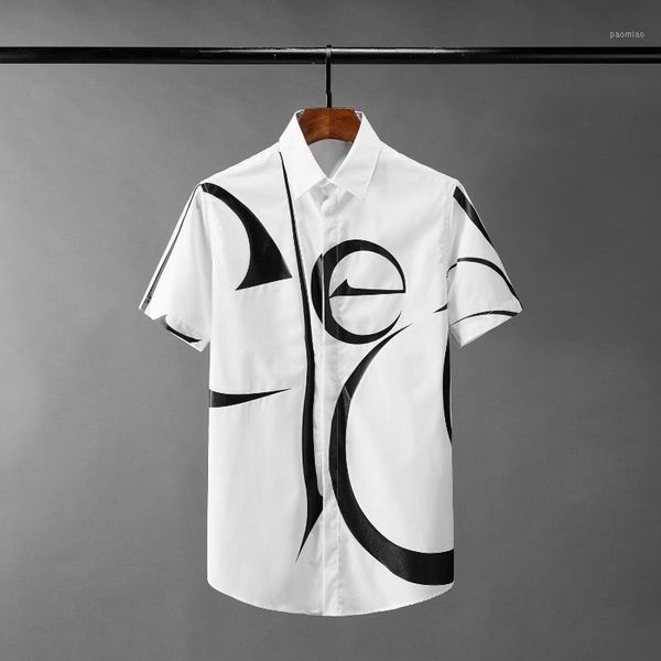 

classic summer printed mens shirts short sleeve mens dress shirts 4xl fahsion slim fit casual man1, White;black