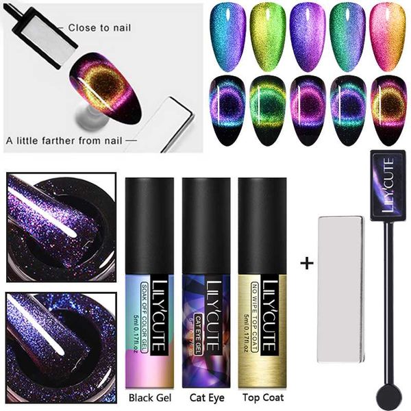 

nail gel lilycute 9d cat eye polish magnetic sparkly sky soak off uv auroras art varnish 5ml, Red;pink