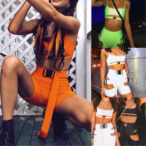 

2019 summer casual 2piece women summer personality suit romper crop tank vest shorts sport outfits uk set, Gray