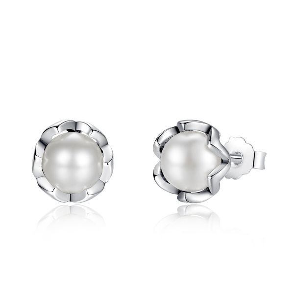 

fashion solid 925 silver flower freshwater pearl ear stud earrings for women christmas gifts, Golden;silver