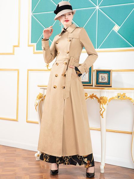 

2020 autumn trench coat for office lady khaki adjustable waist women british style runway coat turn-down collar outwear dz1255 1031, Tan;black