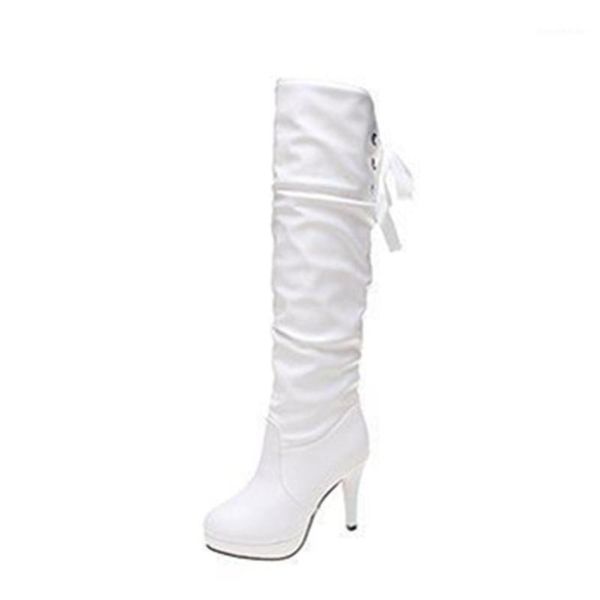 

boots winter plus velvet women long stiletto high-heeled white leather female over-the-knee fashion high heels1, Black