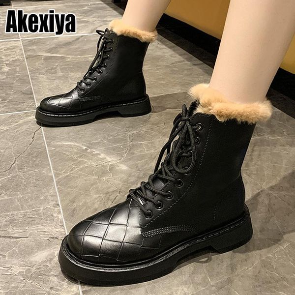 

женщины snow boots 2020 водонепроницаемых теплых меховых сапоги зимних женских платформ черных короткие ботинки женщина flats casual большог, Black