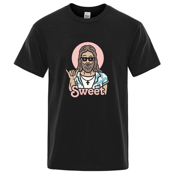 

funny jesus print men's fashion short sleeve summer tshirt sweet six gesture sport hooded sweatshirt hoodie men t shirt