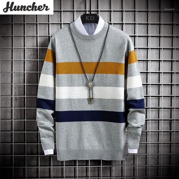 

huncher men's turtleneck sweater men 2020 winter vintage striped patchwork jumper pullover sweaters oversized grey sweater men.1, White;black