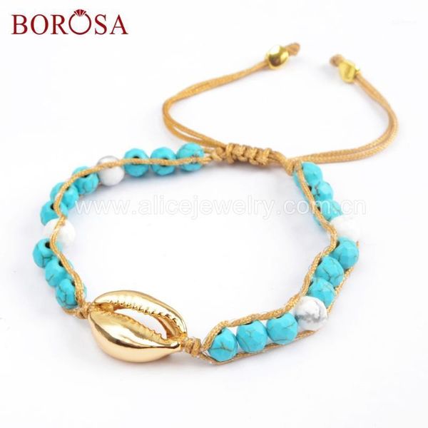 

borosa jewelry 5/10pcs full gold color natural cowrie shell faceted 6mm blue howlite beads adjustable rope bracelets hd00011, Black