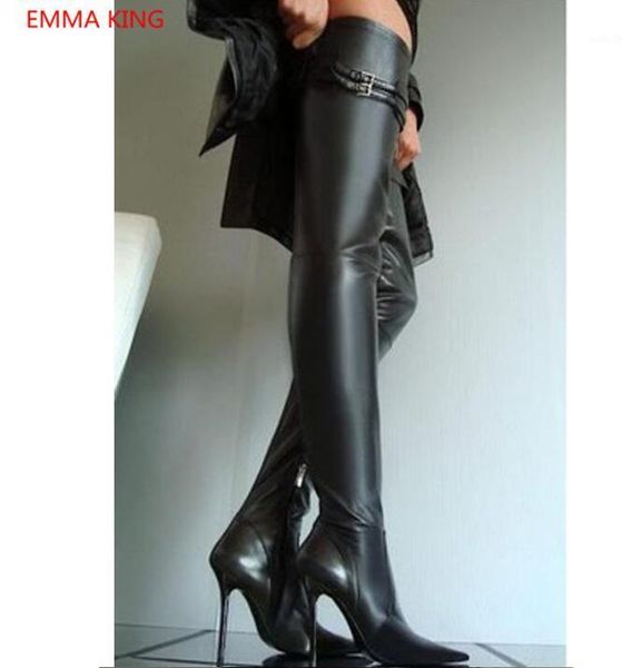 

boots black leather women thigh high pointed toe 10cm stilettos heels over the knee long 2021 winter shoes1